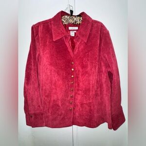 Y2K Coldwater Creek red suede snap front shirt jacket 2XL western bohemian